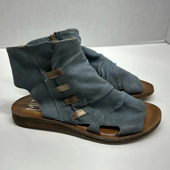 Miz Mooz Fizzy Gladiator Sandals Open Toe Leather Zip Up Side Shoes Blue Size 7 - Picture 2 of 9